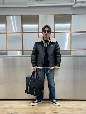 「HYSTERIC GLAMOUR（ヒステリックグラマー）の【26～28cm】サイドジップ ハイカットスニーカー（スニーカー）」を使った、京都くんさん（メンズ・172cm）の冬コーディネート