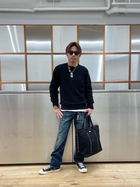 「HYSTERIC GLAMOUR（ヒステリックグラマー）の【26～28cm】サイドジップ ハイカットスニーカー（スニーカー）」を使った、京都くんさん（メンズ・172cm）の冬コーディネート