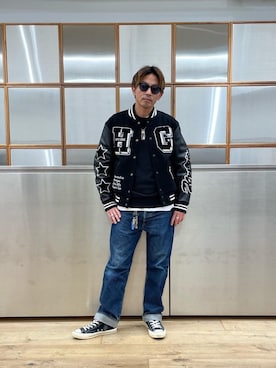 「HYSTERIC GLAMOUR（ヒステリックグラマー）の【26～28cm】サイドジップ ハイカットスニーカー（スニーカー）」を使った、京都くんさん（メンズ・172cm）の冬コーディネート