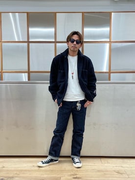 「HYSTERIC GLAMOUR（ヒステリックグラマー）の【26～28cm】サイドジップ ハイカットスニーカー（スニーカー）」を使った、京都くんさん（メンズ・172cm）の冬コーディネート