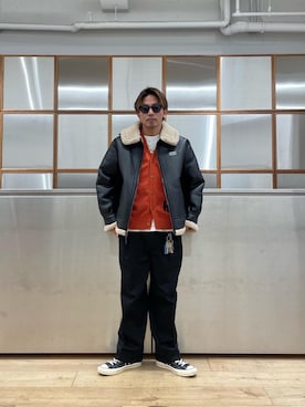 「ワイドパンツ 」｜「アイテム（シューズ）」を使った、京都くんさん（メンズ・172cm）の冬コーディネート