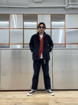 「HYSTERIC GLAMOUR（ヒステリックグラマー）の【26～28cm】サイドジップ ハイカットスニーカー（スニーカー）」を使った、京都くんさん（メンズ・172cm）の冬コーディネート