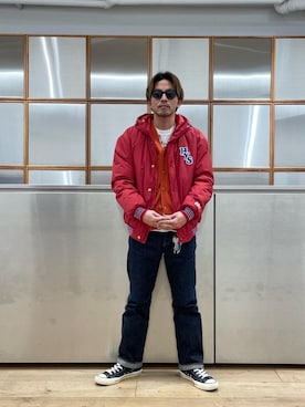 「HYSTERIC GLAMOUR（ヒステリックグラマー）の【26～28cm】サイドジップ ハイカットスニーカー（スニーカー）」を使った、京都くんさん（メンズ・172cm）の冬コーディネート