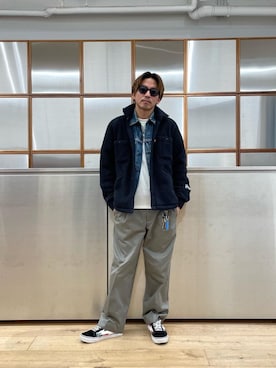 「ワイドパンツ 」｜「アイテム（デニムジャケット）」を使った、京都くんさん（メンズ・172cm）の冬コーディネート
