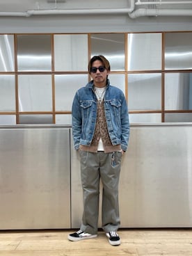 「ワイドパンツ 」｜「アイテム（デニムジャケット）」を使った、京都くんさん（メンズ・172cm）の冬コーディネート