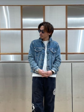 「ワイドパンツ 」｜「アイテム（デニムジャケット）」を使った、京都くんさん（メンズ・172cm）の冬コーディネート