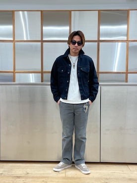 「ワイドパンツ 」｜「アイテム（デニムジャケット）」を使った、京都くんさん（メンズ・172cm）の冬コーディネート