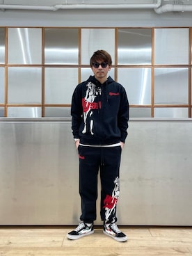 「HYSTERIC GLAMOUR（ヒステリックグラマー）のアイテム（スウェットパンツ）」を使った、京都くんさん（メンズ・172cm）の冬コーディネート