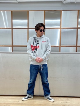 「HYSTERIC GLAMOUR（ヒステリックグラマー）の【26～28cm】サイドジップ ハイカットスニーカー（スニーカー）」を使った、京都くんさん（メンズ・172cm）の冬コーディネート