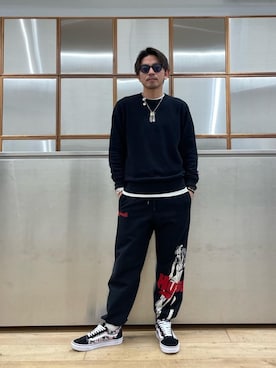 「HYSTERIC GLAMOUR（ヒステリックグラマー）のアイテム（スウェットパンツ）」を使った、京都くんさん（メンズ・172cm）の冬コーディネート