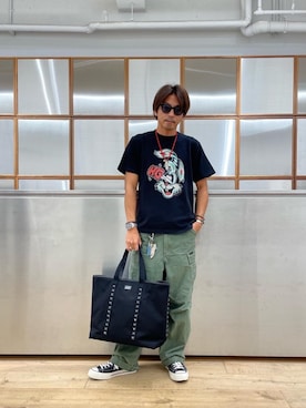 「アイテム（キーホルダー、ブラック系）」を使った、京都くんさん（メンズ・172cm）の夏コーディネート