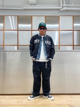「アイテム（スタジャン）」を使った、京都くんさん（メンズ・172cm）の夏コーディネート