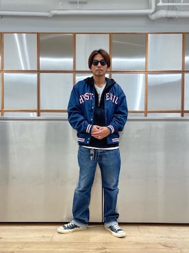「アイテム（スタジャン）」を使った、京都くんさん（メンズ・172cm）の秋コーディネート