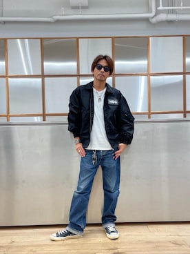 「アイテム（ミリタリージャケット）」を使った、京都くんさん（メンズ・172cm）の秋コーディネート