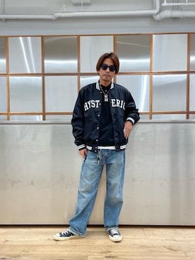 「アイテム（スタジャン）」を使った、京都くんさん（メンズ・172cm）の秋コーディネート