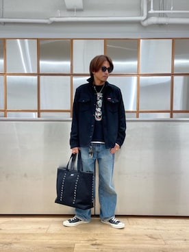 「HYSTERIC GLAMOUR（ヒステリックグラマー）の【26～28cm】サイドジップ ハイカットスニーカー（スニーカー）」を使った、京都くんさん（メンズ・172cm）の秋コーディネート