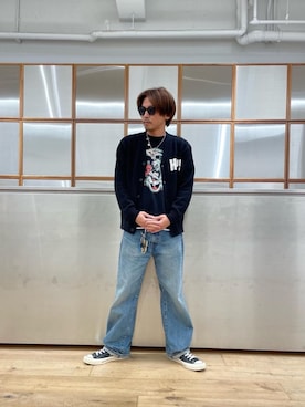 「HYSTERIC GLAMOUR（ヒステリックグラマー）の【26～28cm】サイドジップ ハイカットスニーカー（スニーカー）」を使った、京都くんさん（メンズ・172cm）の秋コーディネート