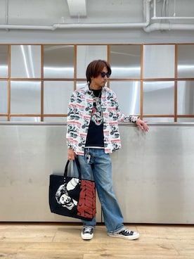 「HYSTERIC GLAMOUR（ヒステリックグラマー）の【26～28cm】サイドジップ ハイカットスニーカー（スニーカー）」を使った、京都くんさん（メンズ・172cm）の秋コーディネート