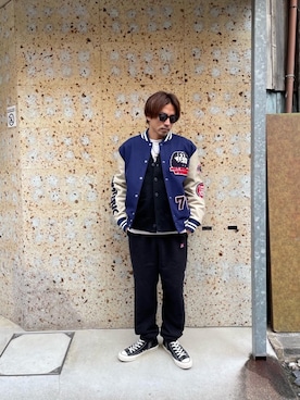 「アイテム（スタジャン）」を使った、京都くんさん（メンズ・172cm）の冬コーディネート