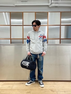 「アイテム（ドラムバッグ）」を使った、京都くんさん（メンズ・172cm）の春コーディネート