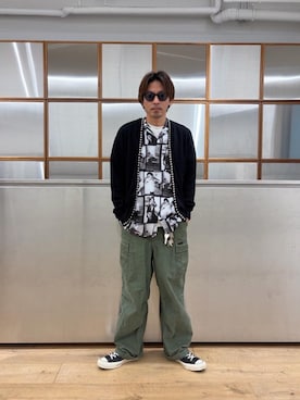 「HYSTERIC GLAMOUR（ヒステリックグラマー）の【26～28cm】サイドジップ ハイカットスニーカー（スニーカー、ブラック系）」を使った、京都くんさん（メンズ・173cm）の夏コーディネート