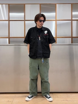 「HYSTERIC GLAMOUR（ヒステリックグラマー）のMARVIN Ⅱ（サングラス、ブラック系）」を使った、京都くんさん（メンズ・173cm）の夏コーディネート