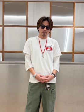 「HYSTERIC GLAMOUR（ヒステリックグラマー）のMARVIN Ⅱ（サングラス、ブラック系）」を使った、京都くんさん（メンズ・173cm）の夏コーディネート
