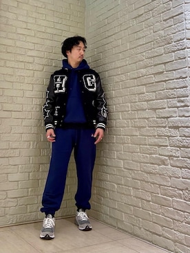 「HYSTERIC GLAMOUR（ヒステリックグラマー）のアイテム（スタジャン）」を使った、HIDEさん（メンズ・172cm）の冬コーディネート