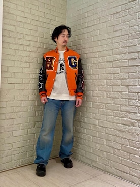 「HYSTERIC GLAMOUR（ヒステリックグラマー）のアイテム（スタジャン）」を使った、HIDEさん（メンズ・172cm）の冬コーディネート