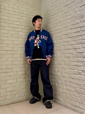 「アイテム（スタジャン）」を使った、HIDEさん（メンズ・172cm）の夏コーディネート