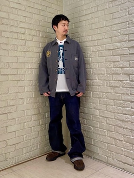 「HYSTERIC GLAMOUR（ヒステリックグラマー）のリジットストレートバギーデニムパンツ（デニムパンツ、ブルー系）」を使った、HIDEさん（メンズ・172cm）の春コーディネート