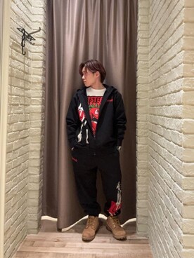 「ワイドパンツ 」｜「アイテム（スウェットパンツ）」を使った、hysteric0717さん（メンズ・163cm）の冬コーディネート