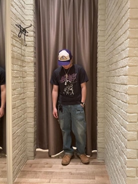 「アイテム（キャップ、パープル系）」を使った、hysteric0717さん（メンズ・163cm）の秋コーディネート