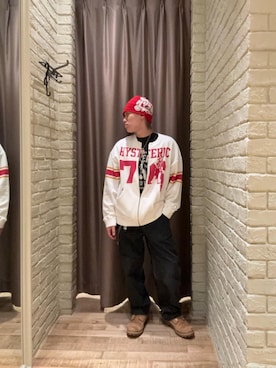 「アイテム（ニットキャップ/ビーニー、レッド系）」を使った、hysteric0717さん（メンズ・163cm）の秋コーディネート