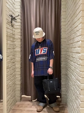 「HYSTERIC GLAMOUR（ヒステリックグラマー）のSTUDS CANVAS クロスボディーバッグ（ショルダーバッグ、ブラック系）」を使った、hysteric0717さん（メンズ）の春コーディネート