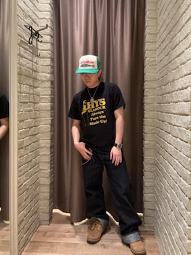 「HYSTERIC GLAMOUR（ヒステリックグラマー）のリジットストレートバギーデニムパンツ（デニムパンツ、ブルー系）」を使った、hysteric0717さん（メンズ）の春コーディネート