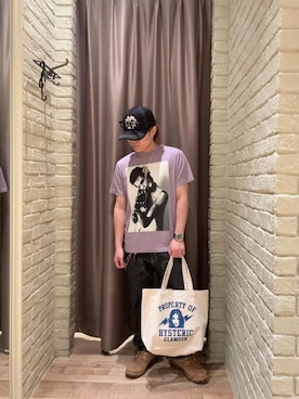 「HYSTERIC GLAMOUR（ヒステリックグラマー）のHYS SOUND メッシュキャップ（キャップ、ブラック系）」を使った、hysteric0717さん（メンズ）の春コーディネート