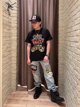 「HYSTERIC GLAMOUR（ヒステリックグラマー）のWOMAN BANANAワッペン オールメッシュキャップ（キャップ、ブラック系）」を使った、hysteric0717さん（メンズ）の夏コーディネート