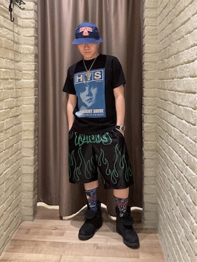 「HYSTERIC GLAMOUR（ヒステリックグラマー）のMOONLIGHT DRIVE Tシャツ（Tシャツ/カットソー、ブラック系）」を使った、hysteric0717さん（メンズ）の夏コーディネート