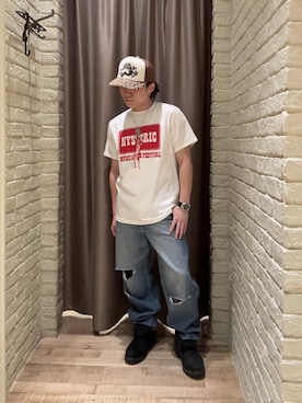 「HYSTERIC GLAMOUR（ヒステリックグラマー）のRESIZE加工 デニムストレートパンツ（デニムパンツ、ブルー系）」を使った、hysteric0717さん（メンズ）の夏コーディネート
