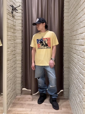 「HYSTERIC GLAMOUR（ヒステリックグラマー）のRESIZE加工 デニムストレートパンツ（デニムパンツ、ブルー系）」を使った、hysteric0717さん（メンズ）の夏コーディネート