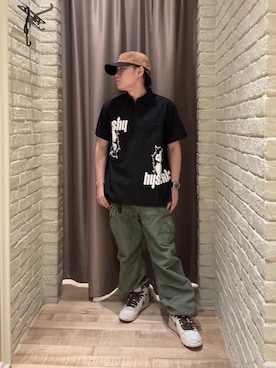 「HYSTERIC GLAMOUR（ヒステリックグラマー）の6ポケットカーゴパンツ（カーゴパンツ、グリーン系）」を使った、hysteric0717さん（メンズ）の夏コーディネート