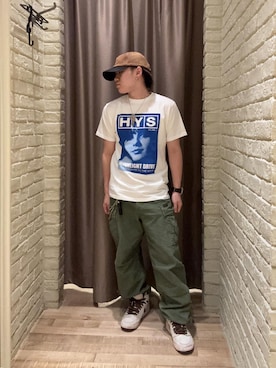「HYSTERIC GLAMOUR（ヒステリックグラマー）の6ポケットカーゴパンツ（カーゴパンツ、グリーン系）」を使った、hysteric0717さん（メンズ）の夏コーディネート
