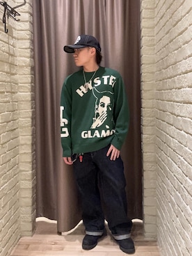 「HYSTERIC GLAMOUR（ヒステリックグラマー）のリジットストレートバギーデニムパンツ（デニムパンツ、ブルー系）」を使った、hysteric0717さん（メンズ）の夏コーディネート