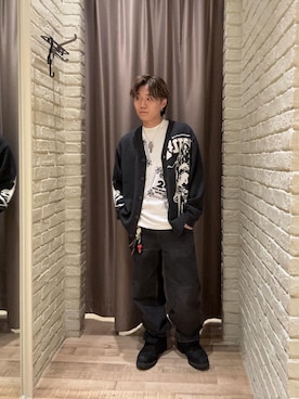 「HYSTERIC GLAMOUR（ヒステリックグラマー）のHYSTERIC WOMAN編込 カーディガン（カーディガン/ボレロ、グレー系）」を使った、hysteric0717さん（メンズ）の夏コーディネート