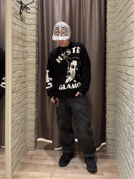 「HYSTERIC GLAMOUR（ヒステリックグラマー）のSPEAK NO EVIL編込 セーター（ニット/セーター、ブラック系）」を使った、hysteric0717さん（メンズ）の夏コーディネート