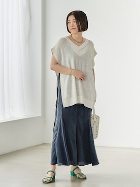 「アイテム（サンダル、グリーン系）」を使った、eveさん（レディース・158cm）の春コーディネート