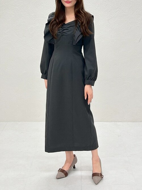 ミッシュマッシュ（MISCH MASCH）/2025秋冬新作 ショルダーフリルIラインワンピース セール】2025秋冬新作 ショルダーフリルIラインワンピース（ジャンパー