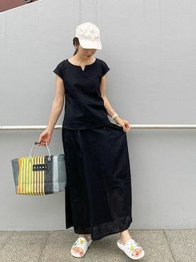 「14+（イチヨンプラス）のアイテム（キャップ）」を使った、十四 鳩子さん（レディース・160cm）の春コーディネート