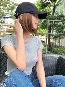 「14+（イチヨンプラス）のアイテム（キャップ）」を使った、十四 鳩子さん（レディース・160cm）の春コーディネート